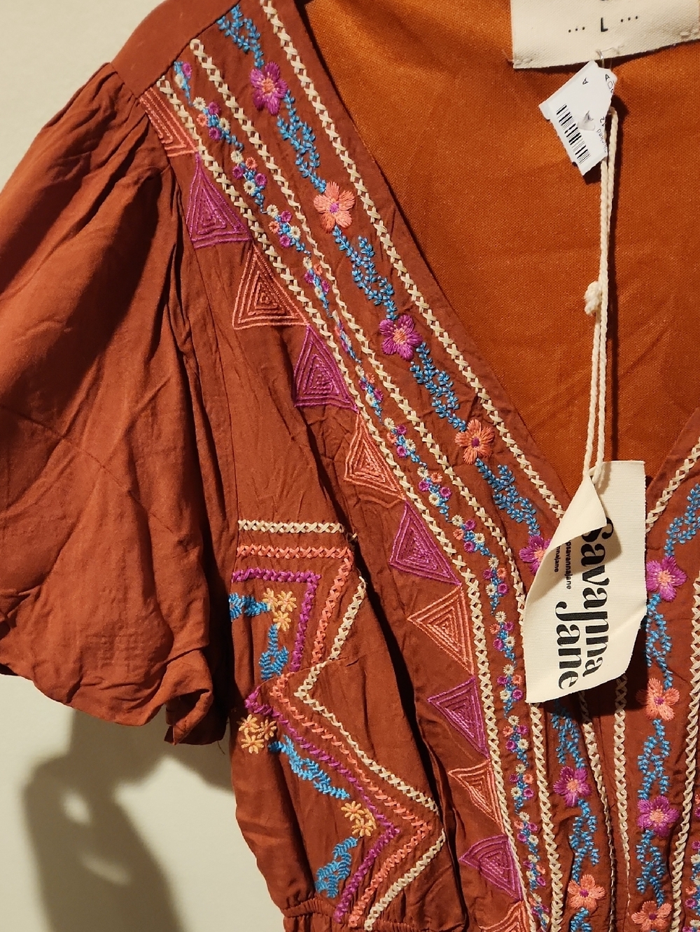 ❤️ NWT! SAVANNA JANE DESERT ESCAPE EMBROIDERED BOHO DRESS, LARGE - Picture 8 of 11